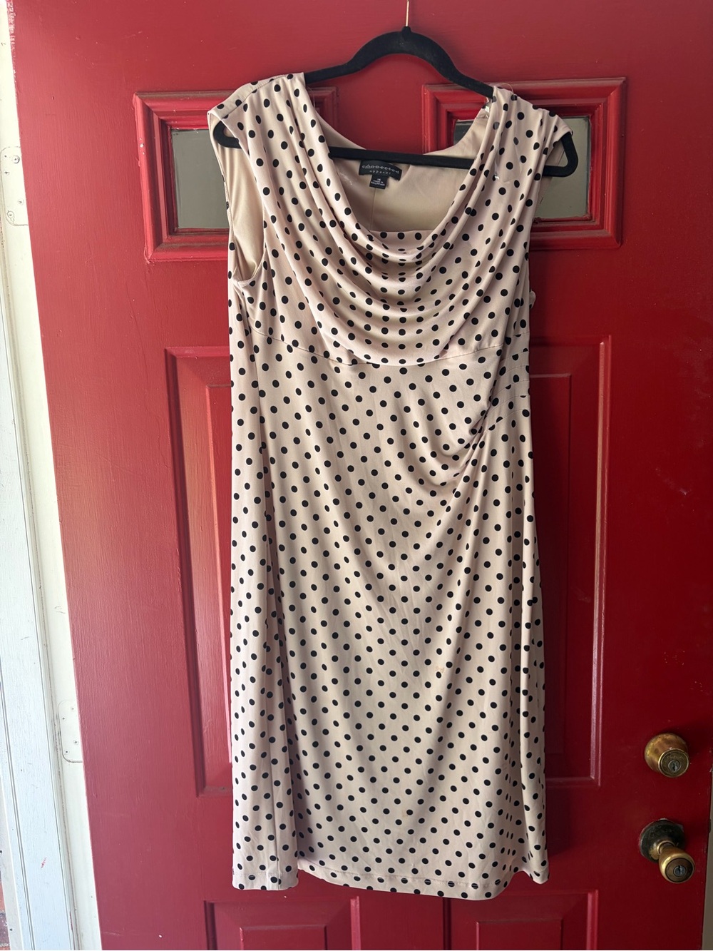 connected apparel Nude and Black Polka Dot Cowl Neck Midi Dress. Size 16